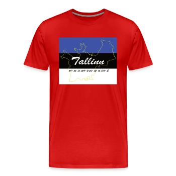Tallinn - Hauptstadt mit GPS & Flagge - Männer Premium Bio T-Shirt - Rot - Vorne - Damien (186cm)