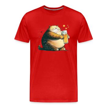 Chat satisfait avec de la bière - T-shirt bio Premium Homme - rouge - Devant - Damien (186cm)