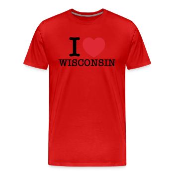J’aime le Wisconsin | Wisconsin (États-Unis) | J’aime le Wisconsin - T-shirt bio Premium Homme - rouge - Devant - Damien (186cm)