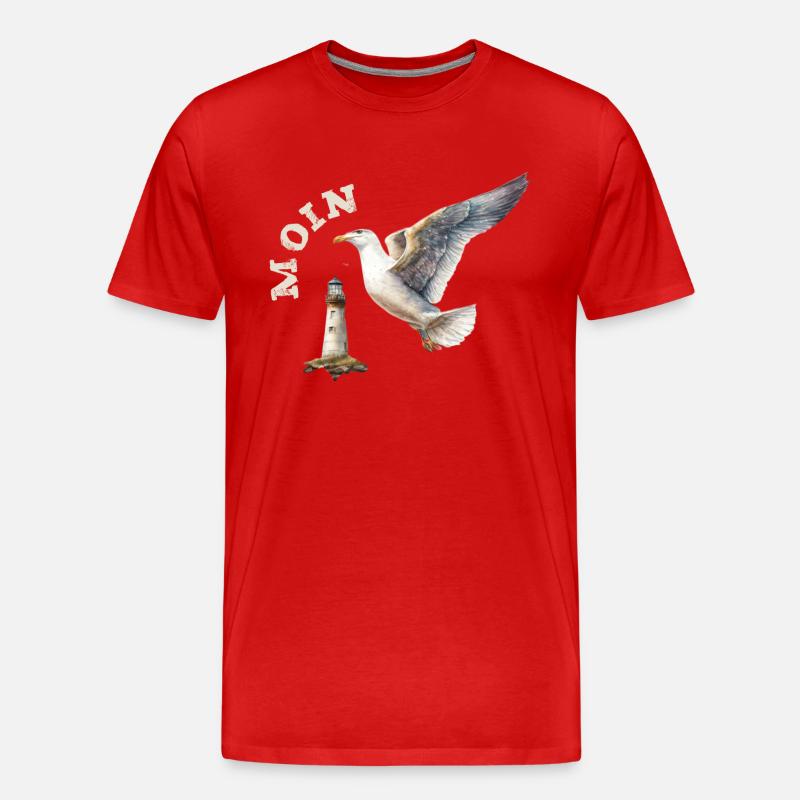 Moin Möwe maritim mit Leuchtturm - Männer Premium Bio T-Shirt - Rot