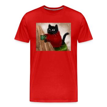 Cat in sweater - Men's Premium Organic T-Shirt - red - Front - Damien (186cm)
