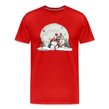 Paysage de Noël - T-shirt bio Premium Homme - rouge - Devant - Damien (186cm)