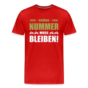 Bauern Protest Landwirt Grüne Nummer Muss Bleiben - Männer Premium Bio T-Shirt - Rot - Vorne - Damien (186cm)