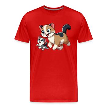 English Shorthair mother and child - Men's Premium Organic T-Shirt - red - Front - Damien (186cm)