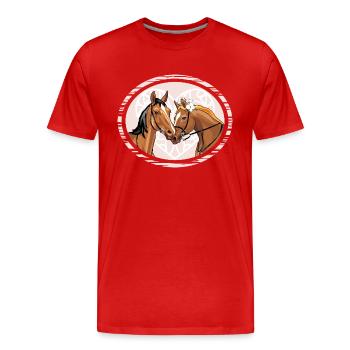 Porträt von liebenden Pferden in einem dekorativen Rahmen - Männer Premium Bio T-Shirt - Rot - Vorne - Damien (186cm)