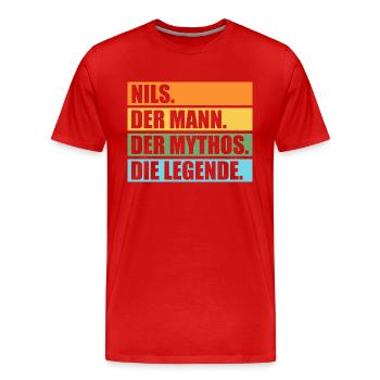 Nils - Männer Premium Bio T-Shirt - Rot - Vorne - Damien (186cm)