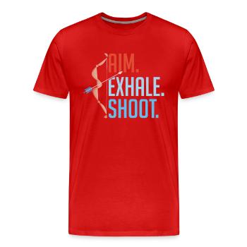 Aim Exhale Shoot. Bow & Arrows Target Archery - Männer Premium Bio T-Shirt - Rot - Vorne - Damien (186cm)