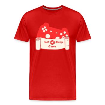 Eat Sleep Game and Repeat - Rot/Beige - Männer Premium Bio T-Shirt - Rot - Vorne - Damien (186cm)