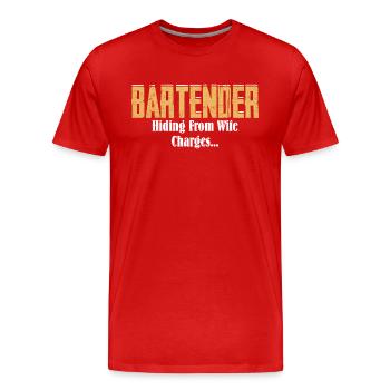 Le barman se cache de sa femme et accuse... Barbe de barman - T-shirt bio Premium Homme - rouge - Devant - Damien (186cm)