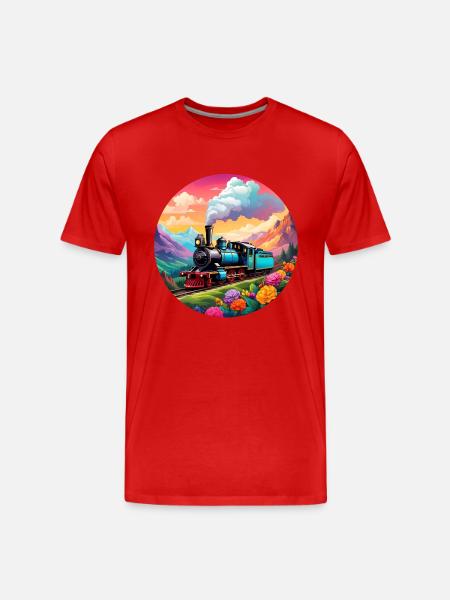 Nostalgische qualmende Dampflokomotive - Männer Premium Bio T-Shirt - Rot