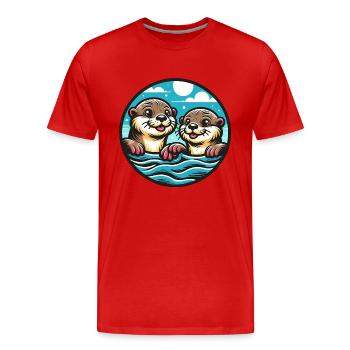 Deux drôles d’amis loutres pour la vie - T-shirt bio Premium Homme - rouge - Devant - Damien (186cm)