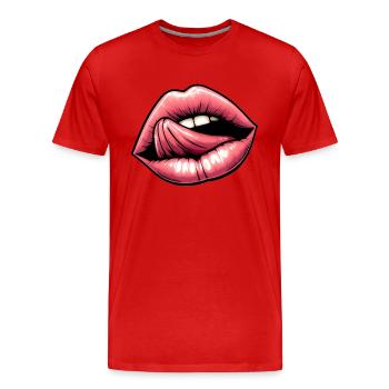 Jolies Lèvres Et Langue Sexy - Charme Sensuel - T-shirt bio Premium Homme - rouge - Devant - Damien (186cm)