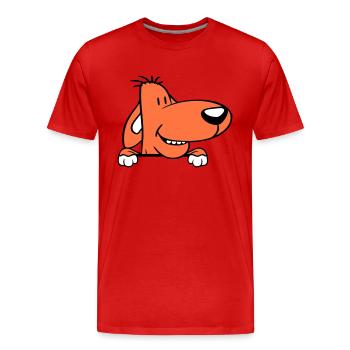 Hund Hinter Mauer Zaun Schild Guckt Lustig Frech - Männer Premium Bio T-Shirt - Rot - Vorne - Damien (186cm)