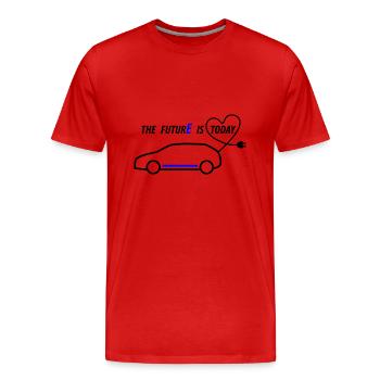 The future is today - Driving an electric car - Men's Premium Organic T-Shirt - red - Front - Damien (186cm)
