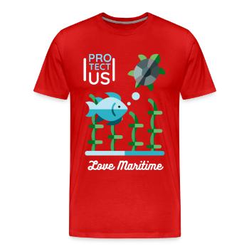 Meeresschildkröte und Fisch, Naturschutz - Männer Premium Bio T-Shirt - Rot - Vorne - Damien (186cm)