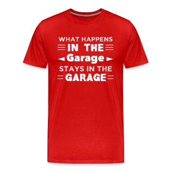 What happens in the garage stays in the garage - Men's Premium Organic T-Shirt - red - Front - Damien (186cm)
