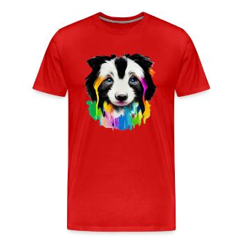 Langhaar-Collie Welpe in Farbe - Männer Premium Bio T-Shirt - Rot - Vorne - Damien (186cm)