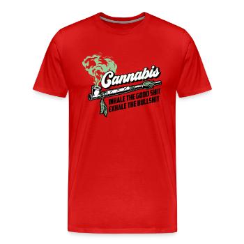 Les couleurs peuvent être modifiées | Cannanis Inhale Exhale - T-shirt bio Premium Homme - rouge - Devant - Damien (186cm)