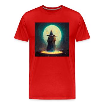 magischer Ort mit Zauberer der den Mond betrachtet - Männer Premium Bio T-Shirt - Rot - Vorne - Damien (186cm)