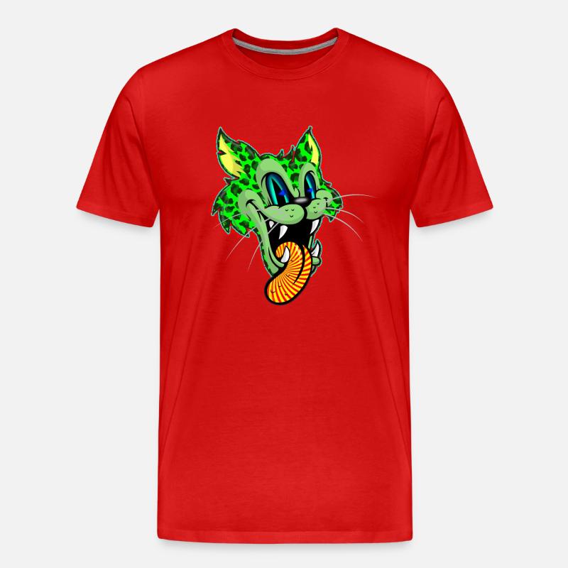 Leopard Grün Comic Psychedelisch - Männer Premium Bio T-Shirt - Rot