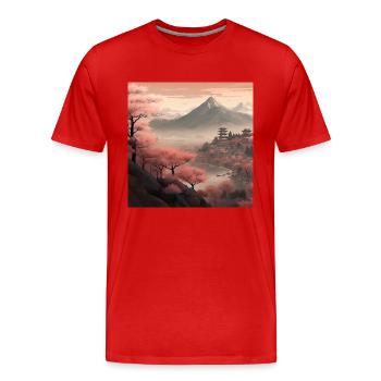 Fleurs de cerisier japonais Sakura Art japonais - T-shirt bio Premium Homme - rouge - Devant - Damien (186cm)