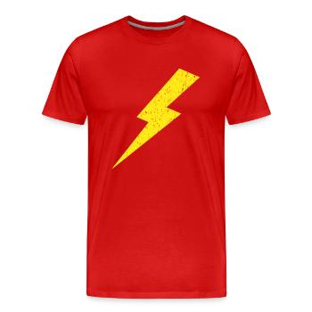 Lightning Bolt Power Yellow Retro Vintage - Men's Premium Organic T-Shirt - red - Front - Damien (186cm)