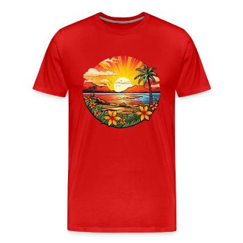 Plage magique au bord de la mer avec des palmiers et des fleurs - T-shirt bio Premium Homme - rouge - Devant - Damien (186cm)