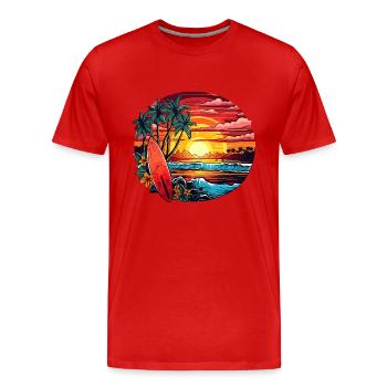 Plage magique au bord de la mer avec des palmiers et des vagues - T-shirt bio Premium Homme - rouge - Devant - Damien (186cm)