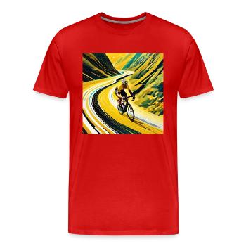 Peak Pursuit: Yellow Jersey's Flight - Men's Premium Organic T-Shirt - red - Front - Damien (186cm)