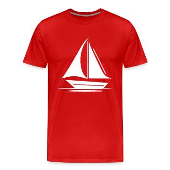 Petit voilier à voiles déployées - T-shirt bio Premium Homme - rouge - Devant - Damien (186cm)