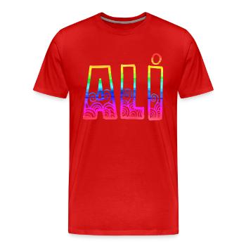 L’arc-en-ciel d’Ali R - T-shirt bio Premium Homme - rouge - Devant - Damien (186cm)