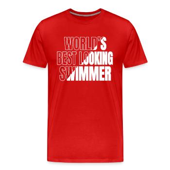 birthday swimming trunks fun bicycle sea beach - Men's Premium Organic T-Shirt - red - Front - Damien (186cm)