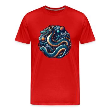 Dragon cosmique et orbes planétaires - T-shirt bio Premium Homme - rouge - Devant - Damien (186cm)