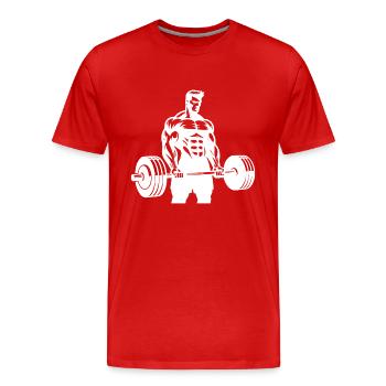 Ehrgeiziger ambitionierter Sportler mit Langhantel - Männer Premium Bio T-Shirt - Rot - Vorne - Damien (186cm)