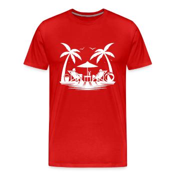 La vie de fête sur la plage, les vacances et les palmiers au bord de la mer - T-shirt bio Premium Homme - rouge - Devant - Damien (186cm)