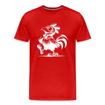 Drôle de volaille dessin coq souriant - T-shirt bio Premium Homme - rouge - Devant - Damien (186cm)