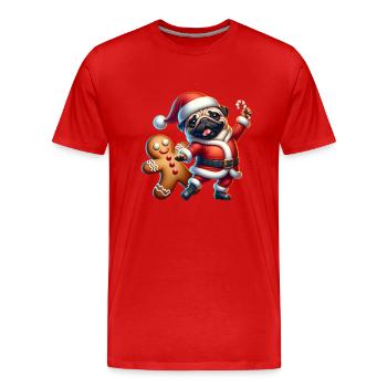 Mops Weihnachtsmann Lebkuchen - Männer Premium Bio T-Shirt - Rot - Vorne - Damien (186cm)
