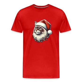 Snowfall Cat Christmas Christmas Hat - Men's Premium Organic T-Shirt - red - Front - Damien (186cm)