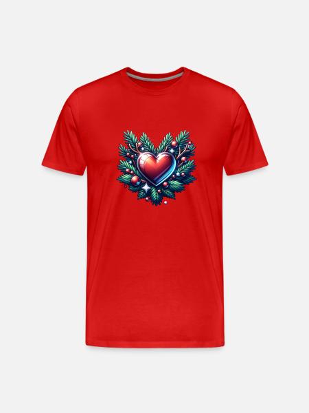 Weihnachts Herz Weihnachtskranz Advent - Männer Premium Bio T-Shirt - Rot