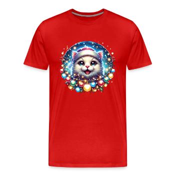 Fröhliche Weihnachts Katze Christmas Xmas - Männer Premium Bio T-Shirt - Rot - Vorne - Damien (186cm)