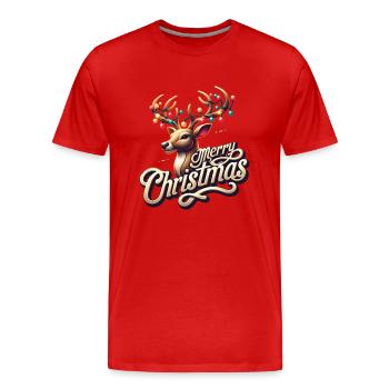 Merry Christmas Reindeer Xmas - Men's Premium Organic T-Shirt - red - Front - Damien (186cm)