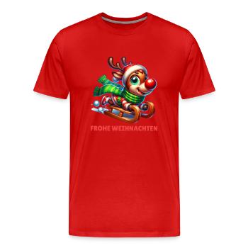 Frohe Weihnachten Rentier Schlitten - Männer Premium Bio T-Shirt - Rot - Vorne - Damien (186cm)