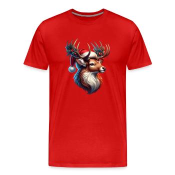 Hirschgeweih Weihnachtsmütze - Männer Premium Bio T-Shirt - Rot - Vorne - Damien (186cm)