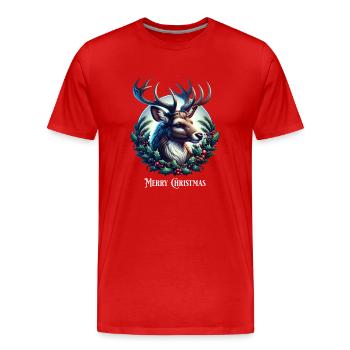 Hirsch Hirschgeweih Hirschkopf Weihnachtlich - Männer Premium Bio T-Shirt - Rot - Vorne - Damien (186cm)