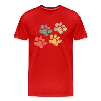 Haustier Pfote retro Tatze katze Hund - Männer Premium Bio T-Shirt - Rot - Vorne - Damien (186cm)