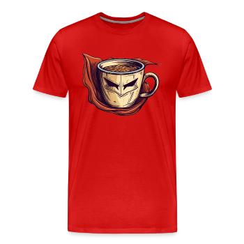Coffee superhero as the savior in the morning - Men's Premium Organic T-Shirt - red - Front - Damien (186cm)