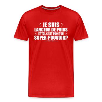 Shot putter. What's your superpower? - Men's Premium Organic T-Shirt - red - Front - Damien (186cm)