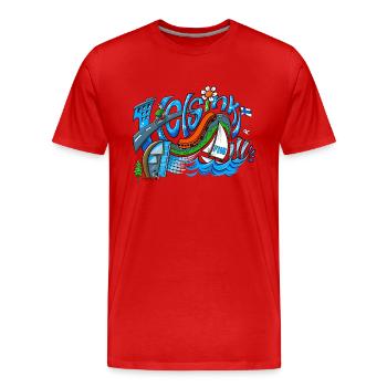 HELSINKI FRESH SUMMER DRAWING - Voir 165 produits - T-shirt bio Premium Homme - rouge - Devant - Damien (186cm)
