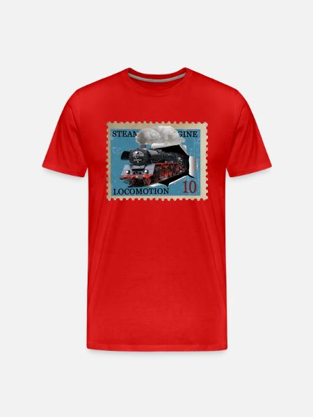 Briefmarke Dampflokomotive - Männer Premium Bio T-Shirt - Rot
