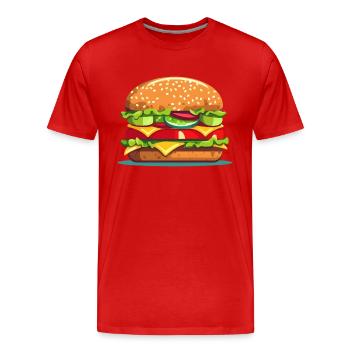 Colorful tasty hamburger cheeseburger illustration - Men's Premium Organic T-Shirt - red - Front - Damien (186cm)